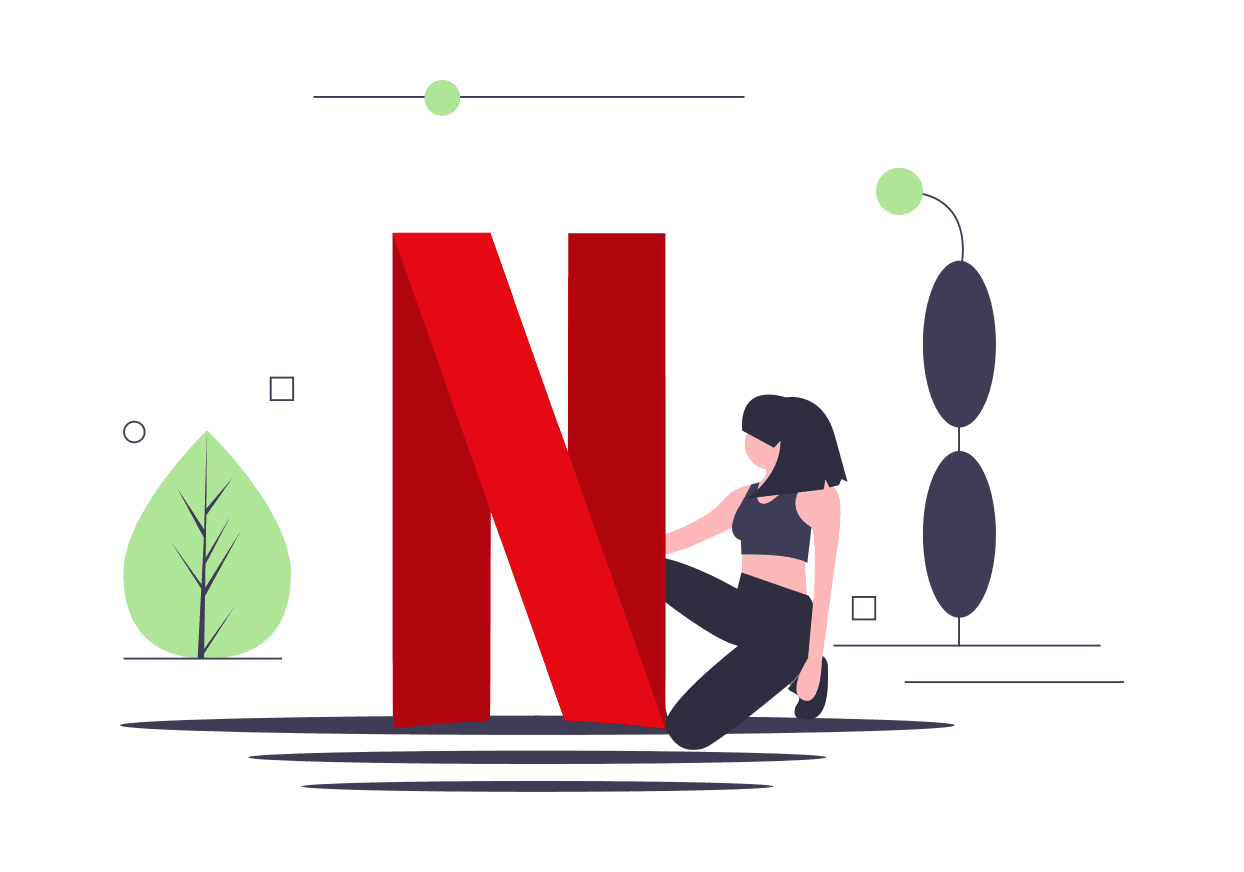 Illustration of a woman standing next to a Netflix logo.